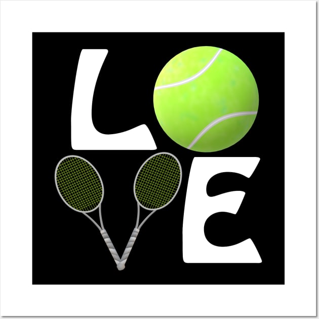 Tennis Love with Ball and Rackets for Players and Fans (White Letters) Wall Art by Art By LM Designs 